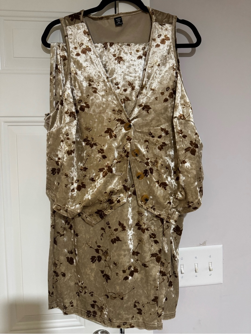 SHEIN Taupe Floral Velvet Jumpsuit